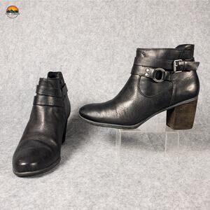 Josef Seibel Ankle Booties Black Leather Biker Rocker Block Heels Women's Sz 41